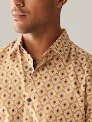 Neutral Brown Geometric Printed Short Sleeve Shirt - Image 4 of 7