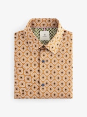 Neutral Brown Geometric Printed Short Sleeve Shirt - Image 5 of 7