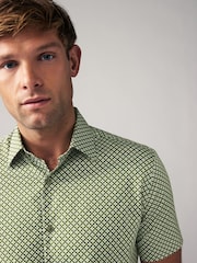 Moss Green Geometric Printed Short Sleeve Shirt - Image 1 of 8