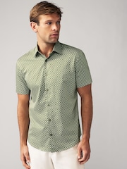 Moss Green Geometric Printed Short Sleeve Shirt - Image 2 of 8