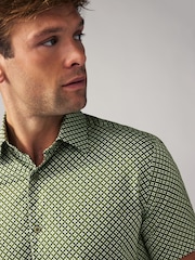 Moss Green Geometric Printed Short Sleeve Shirt - Image 4 of 8