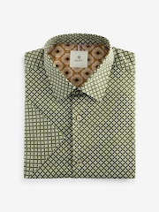 Moss Green Geometric Printed Short Sleeve Shirt - Image 6 of 8