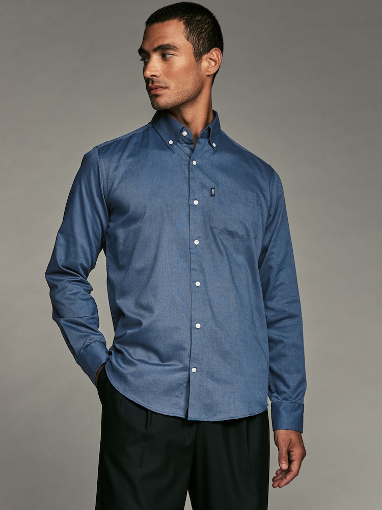 Blue Easy Care Long Sleeve Royal Oxford Single Cuff Shirt With Button Down Collar - Image 1 of 9