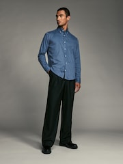 Blue Easy Care Long Sleeve Royal Oxford Single Cuff Shirt With Button Down Collar - Image 2 of 9