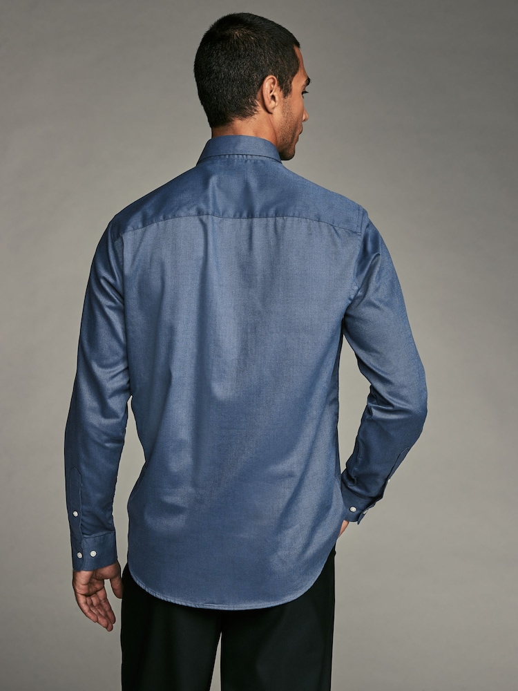 Blue Easy Care Long Sleeve Royal Oxford Single Cuff Shirt With Button Down Collar - Image 3 of 9