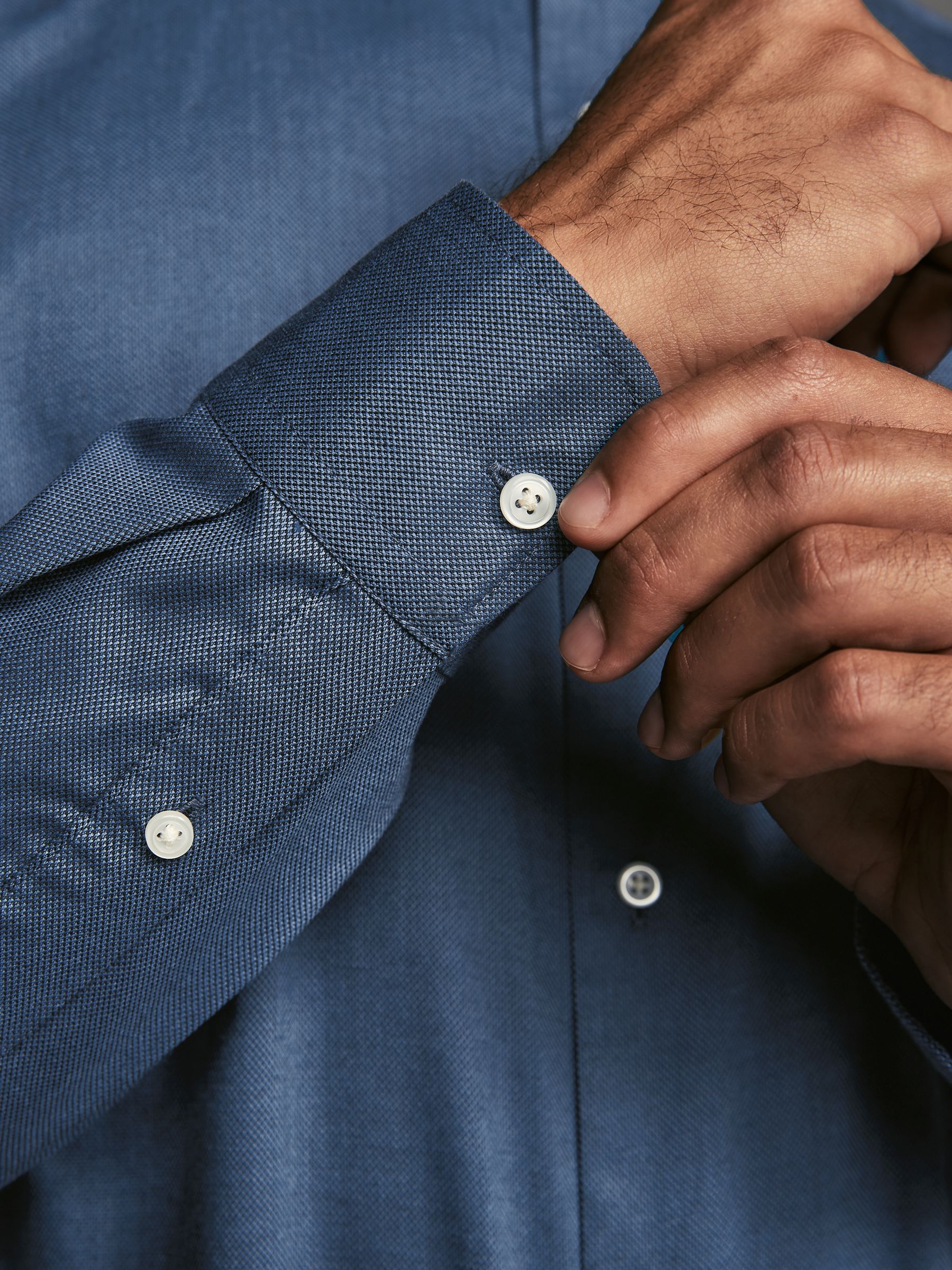Buy Blue Easy Care Long Sleeve Royal Oxford Single Cuff