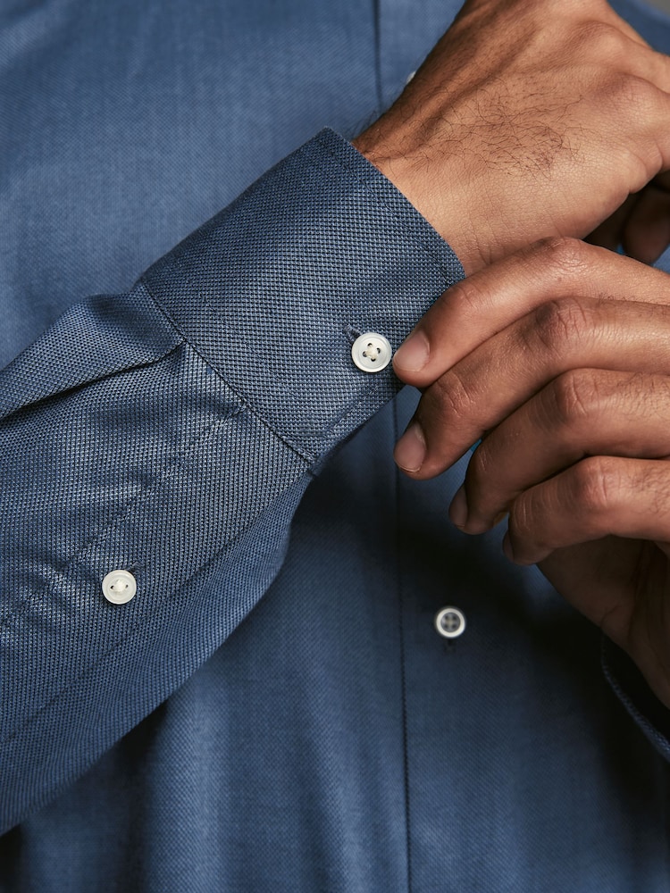 Blue Easy Care Long Sleeve Royal Oxford Single Cuff Shirt With Button Down Collar - Image 5 of 9