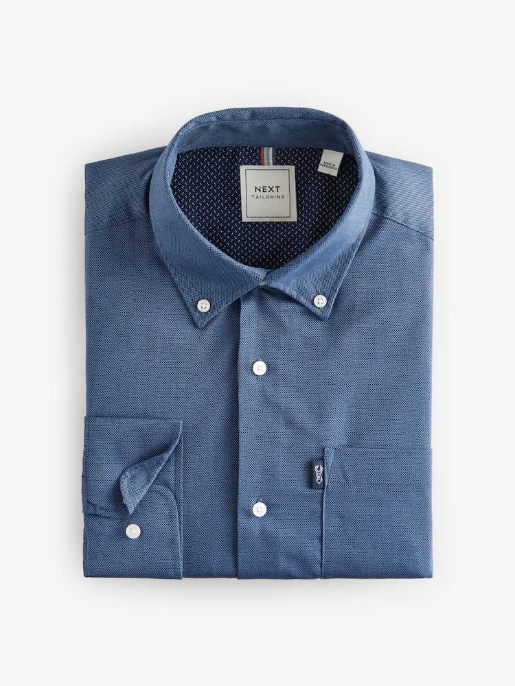 Blue Easy Care Long Sleeve Royal Oxford Single Cuff Shirt With Button Down Collar - Image 6 of 9
