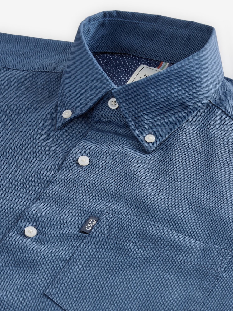 Blue Easy Care Long Sleeve Royal Oxford Single Cuff Shirt With Button Down Collar - Image 7 of 9