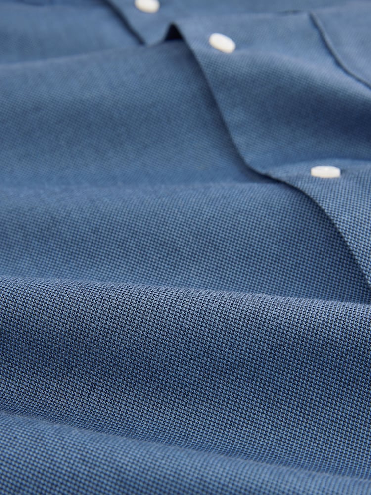 Blue Easy Care Long Sleeve Royal Oxford Single Cuff Shirt With Button Down Collar - Image 8 of 9
