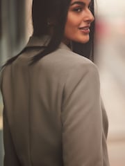 Braun/Khaki - Asymmetrischer Blazer mit verstellbarer Taille - Bild 4 von 5