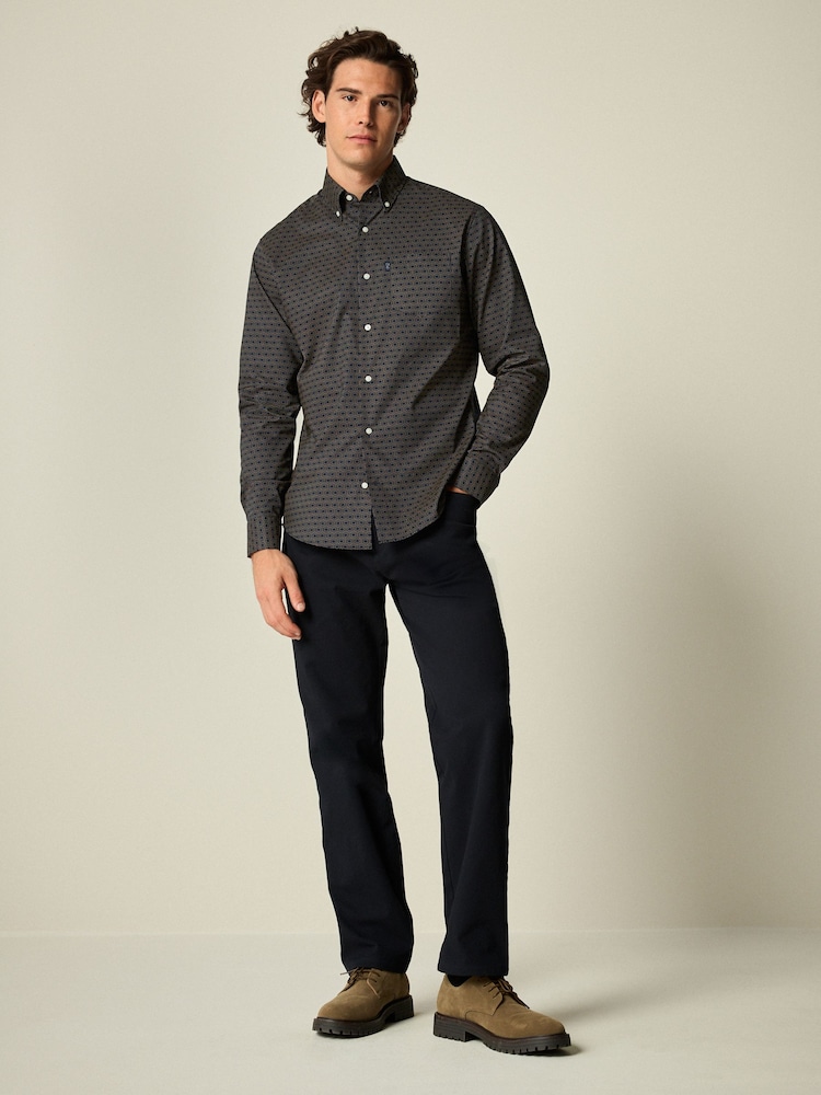 Navy Blue/Yellow Gold Honeycomb Regular Fit Easy Iron Button Down Oxford Shirt - Image 1 of 7