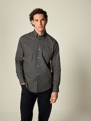 Navy Blue/Yellow Gold Honeycomb Regular Fit Easy Iron Button Down Oxford Shirt - Image 2 of 7