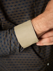 Navy Blue/Yellow Gold Honeycomb Regular Fit Easy Iron Button Down Oxford Shirt - Image 4 of 7
