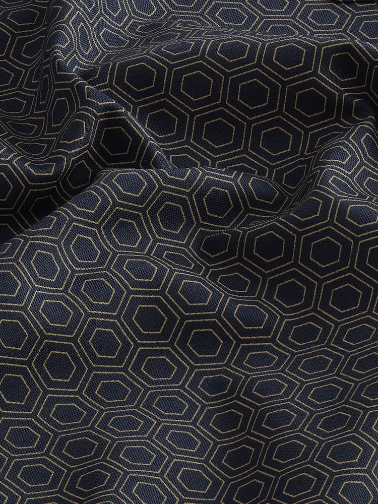 Navy Blue/Yellow Gold Honeycomb Regular Fit Easy Iron Button Down Oxford Shirt - Image 7 of 7