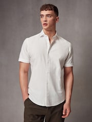 White Short Sleeve Linen Blend Shirt - Image 1 of 8