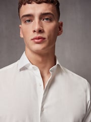 White Short Sleeve Linen Blend Shirt - Image 4 of 8