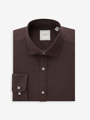 Chocolate Brown Regular Fit Textured Single Cuff Shirt With Cutaway Collar - Image 5 of 8