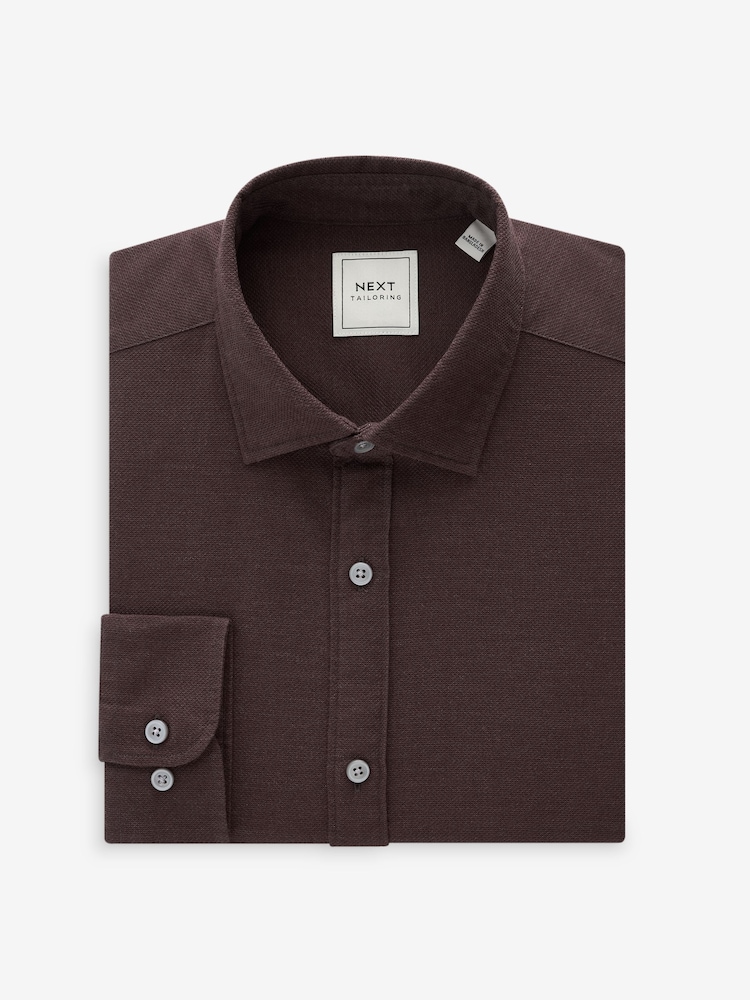 Chocolate Brown Regular Fit Textured Single Cuff Shirt With Cutaway Collar - Image 5 of 8