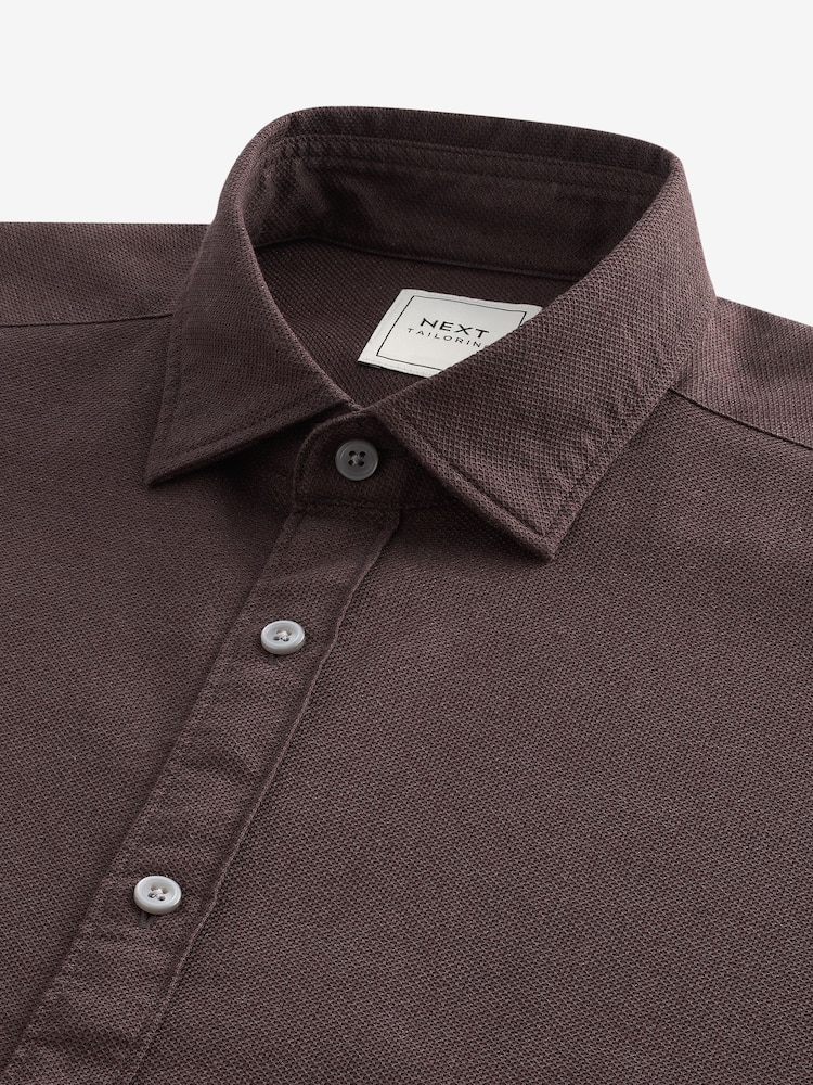 Chocolate Brown Regular Fit Textured Single Cuff Shirt With Cutaway Collar - Image 6 of 8