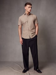Neutral Brown Short Sleeve Linen Blend Shirt - Image 2 of 7