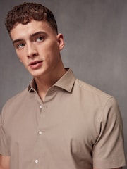 Neutral Brown Short Sleeve Linen Blend Shirt - Image 4 of 7