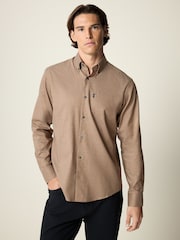 Neutral Brown Marl Regular Fit Button Down Easy Iron Oxford Shirt - Image 1 of 7