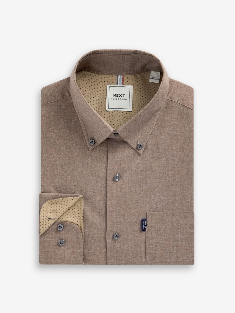 Neutral Brown Marl Regular Fit Button Down Easy Iron Oxford Shirt - Image 5 of 7