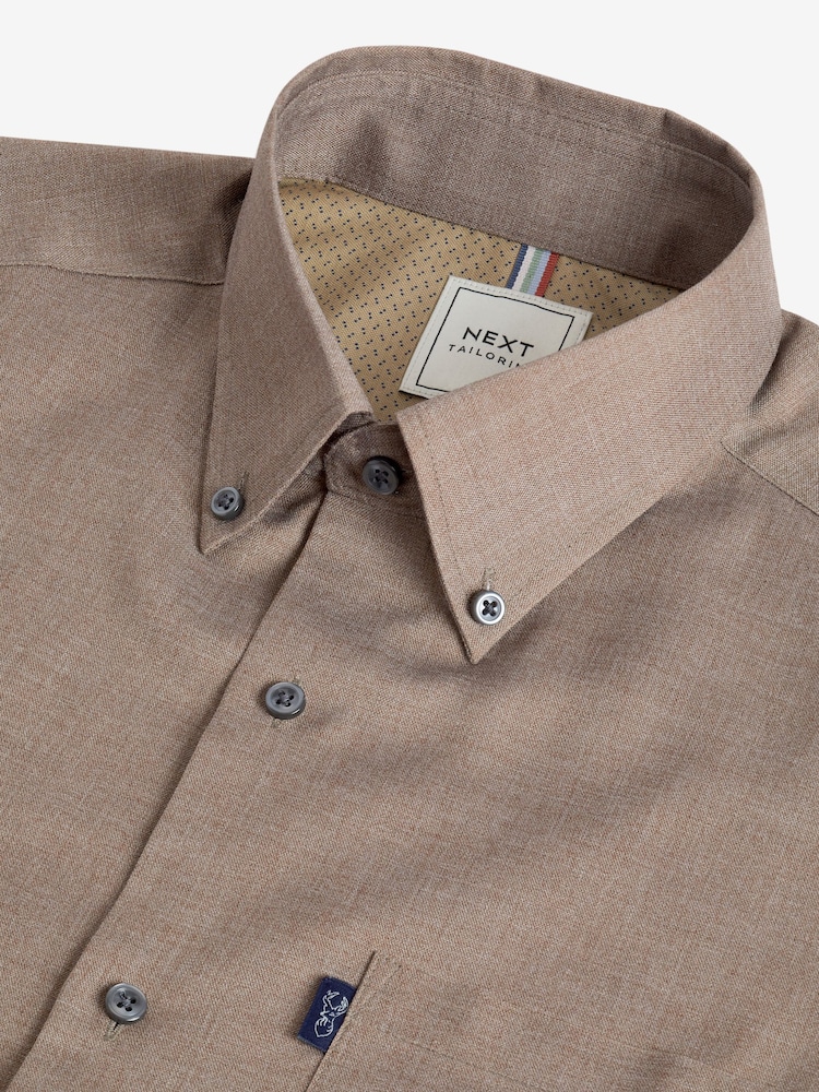 Neutral Brown Marl Regular Fit Button Down Easy Iron Oxford Shirt - Image 6 of 7