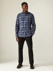 Navy Blue/Grey Tartan Brushed 100% Cotton Flannel Shirt - Image 2 of 7