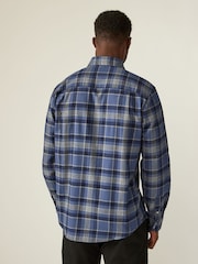 Navy Blue/Grey Tartan Brushed 100% Cotton Flannel Shirt - Image 3 of 7