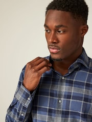 Navy Blue/Grey Tartan Brushed 100% Cotton Flannel Shirt - Image 4 of 7