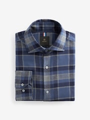 Navy Blue/Grey Tartan Brushed 100% Cotton Flannel Shirt - Image 5 of 7
