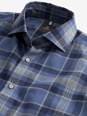 Navy Blue/Grey Tartan Brushed 100% Cotton Flannel Shirt - Image 6 of 7