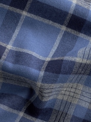 Navy Blue/Grey Tartan Brushed 100% Cotton Flannel Shirt - Image 7 of 7