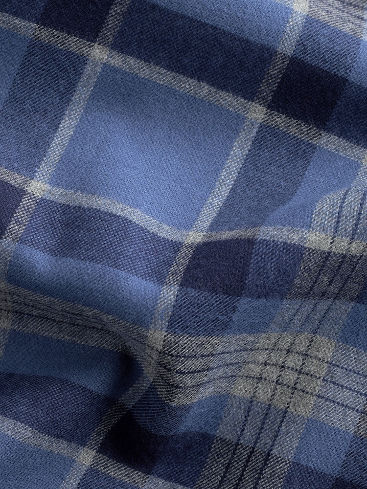 Navy Blue/Grey Tartan Brushed 100% Cotton Flannel Shirt - Image 7 of 7