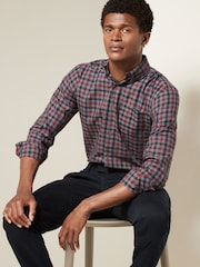 Burgundy Red Melange Regular Fit Easy Iron Long Sleeve Single Cuff Oxford Shirt - Image 3 of 7
