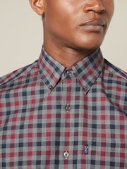 Burgundy Red Melange Regular Fit Easy Iron Long Sleeve Single Cuff Oxford Shirt - Image 4 of 7