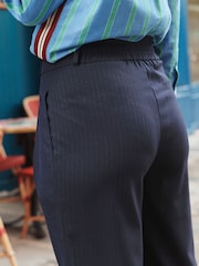 Navy Pinstripe Elastic Back Wide Leg Trousers - Image 4 of 7