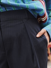 Navy Pinstripe Elastic Back Wide Leg Trousers - Image 5 of 7