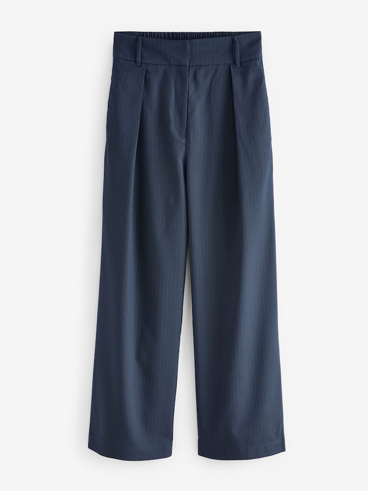 Navy Pinstripe Elastic Back Wide Leg Trousers - Image 6 of 7