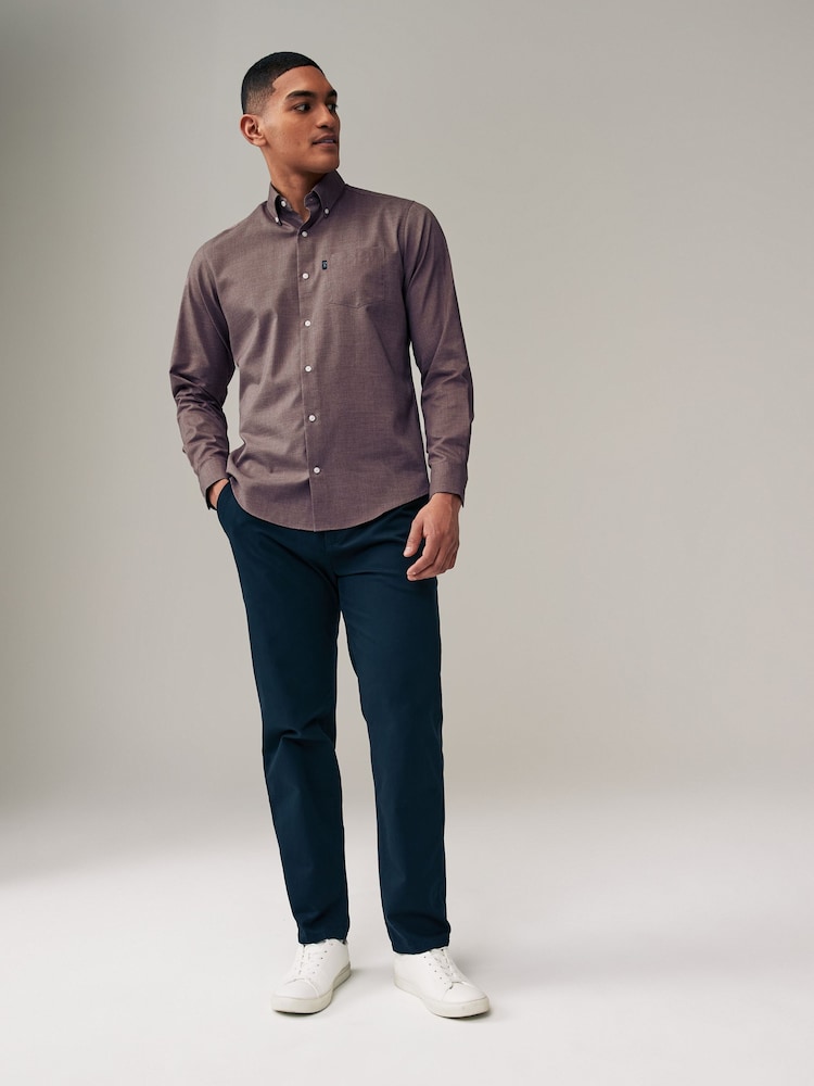 Damson Pink Marl Regular Fit Button Down Easy Iron Oxford Shirt - Image 2 of 6