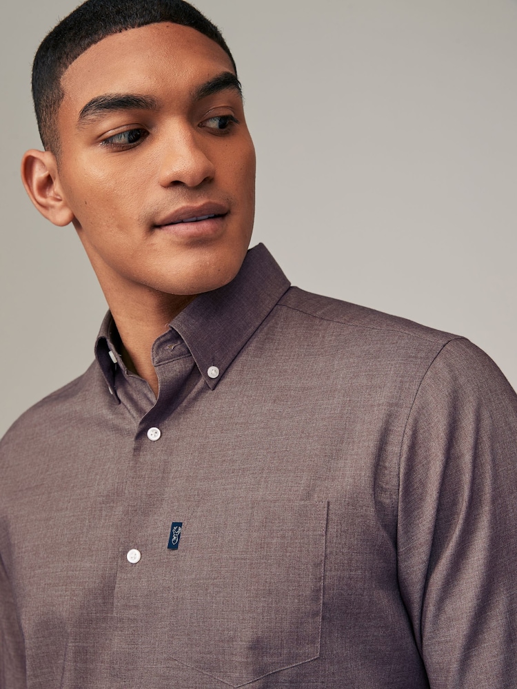 Damson Pink Marl Regular Fit Button Down Easy Iron Oxford Shirt - Image 4 of 6
