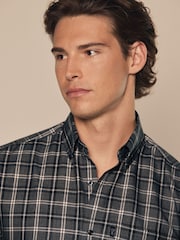 Grey Check Regular Fit Easy Iron Long Sleeve Single Cuff Oxford Shirt - Image 4 of 7