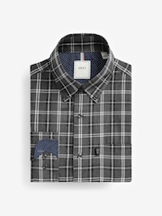 Grey Check Regular Fit Easy Iron Long Sleeve Single Cuff Oxford Shirt - Image 5 of 7