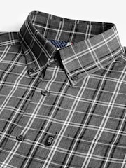 Grey Check Regular Fit Easy Iron Long Sleeve Single Cuff Oxford Shirt - Image 6 of 7