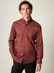 Burgundy Red Geometric Regular Fit Easy Iron Button Down Oxford Shirt - Image 1 of 9