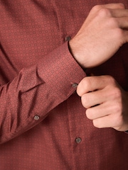 Burgundy Red Geometric Regular Fit Easy Iron Button Down Oxford Shirt - Image 5 of 9