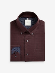 Burgundy Red Geometric Regular Fit Easy Iron Button Down Oxford Shirt - Image 7 of 9