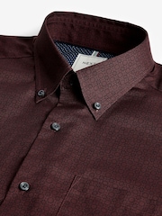 Burgundy Red Geometric Regular Fit Easy Iron Button Down Oxford Shirt - Image 8 of 9